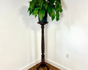 Vintage Chippendale Mahogany Plant Stand: Barley Twist Column, Ball & Claw Feet