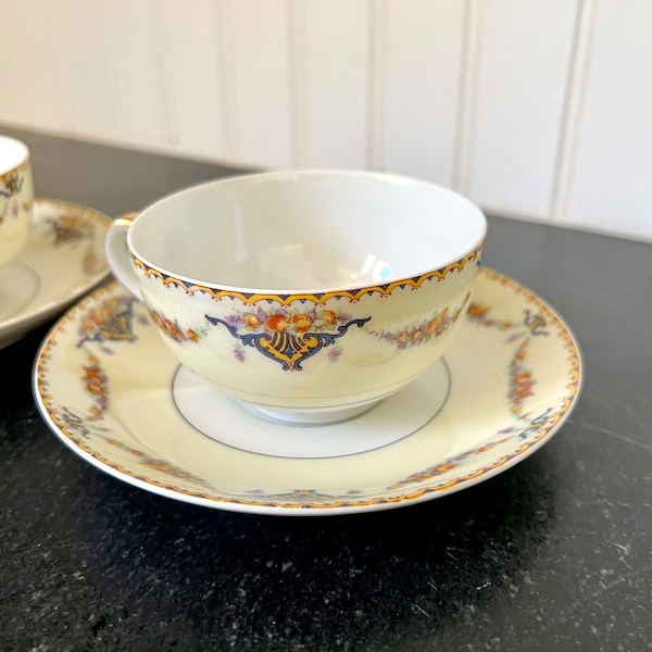 Limoges Teacup & Saucer Set Oversized Pomona Floral Garland Cup and Saucer Plate Haviland China, Price is for ONE SET