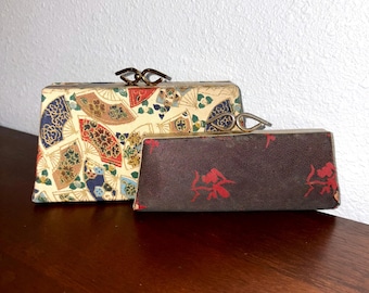 1950s Chinoiserie Clutch & Eyeglasses Case Set: Vintage Kiss Lock Purse
