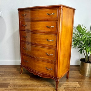 French Provincial Chest of Drawers Tall Vintage Drexel Touraine Louis 15th Style Serpentine Front French Country Dresser