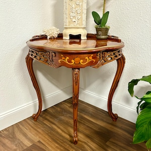 Antique French Louis XV Style Table with Inlaid Marquetry and Fretwork detailing circa 1912, Two available (each sold separately)