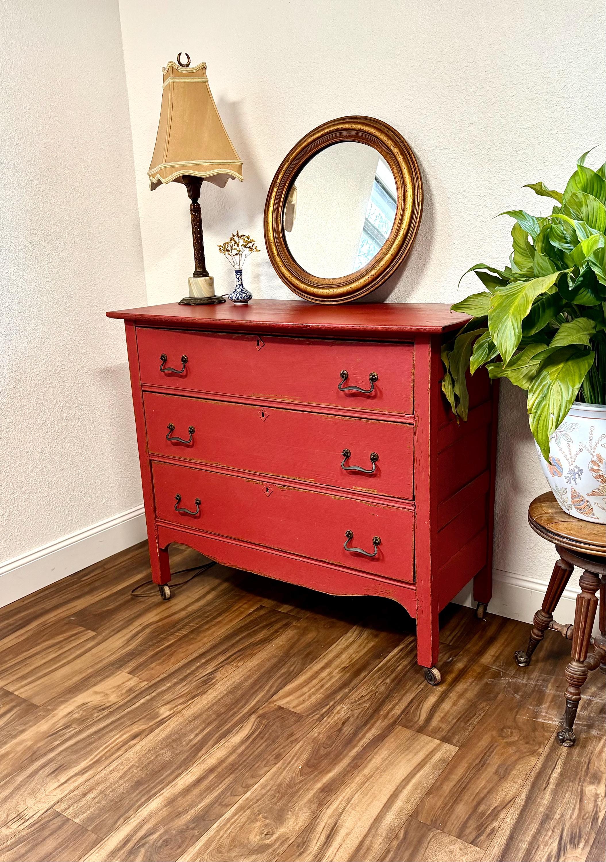 Antique Painted Dresser Red 3-drawer Oak Chest of Drawers, Circa 1890 - Etsy