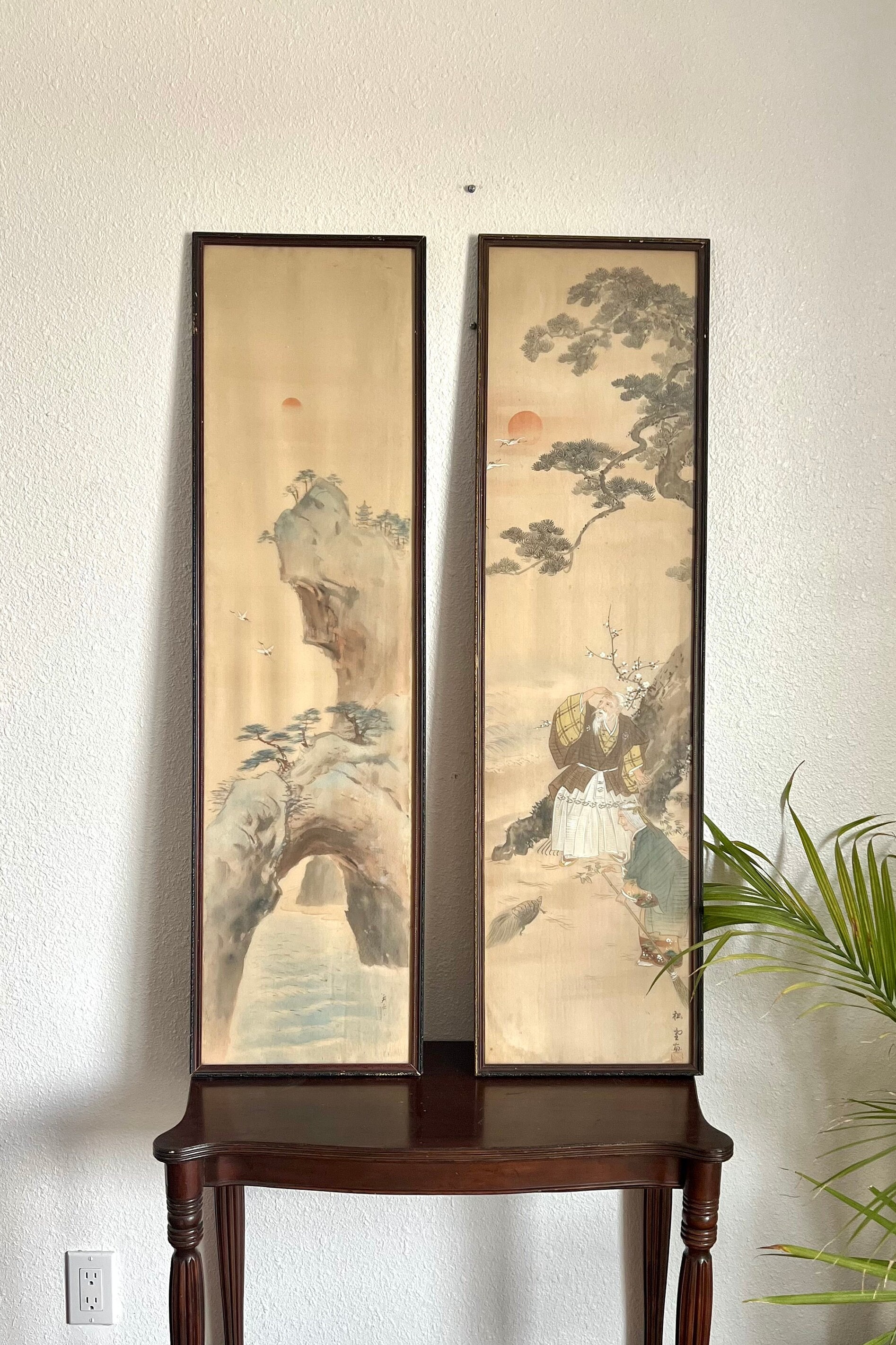 Antique Japanese Silk Paintings: Signed Seascape \u0026 Landscape Panels - Etsy, image size:1894x2841