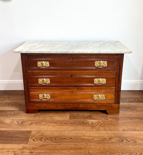 Victorian Eastlake Marble Top Dresser: 19th Century American Chest of  Drawers - Etsy