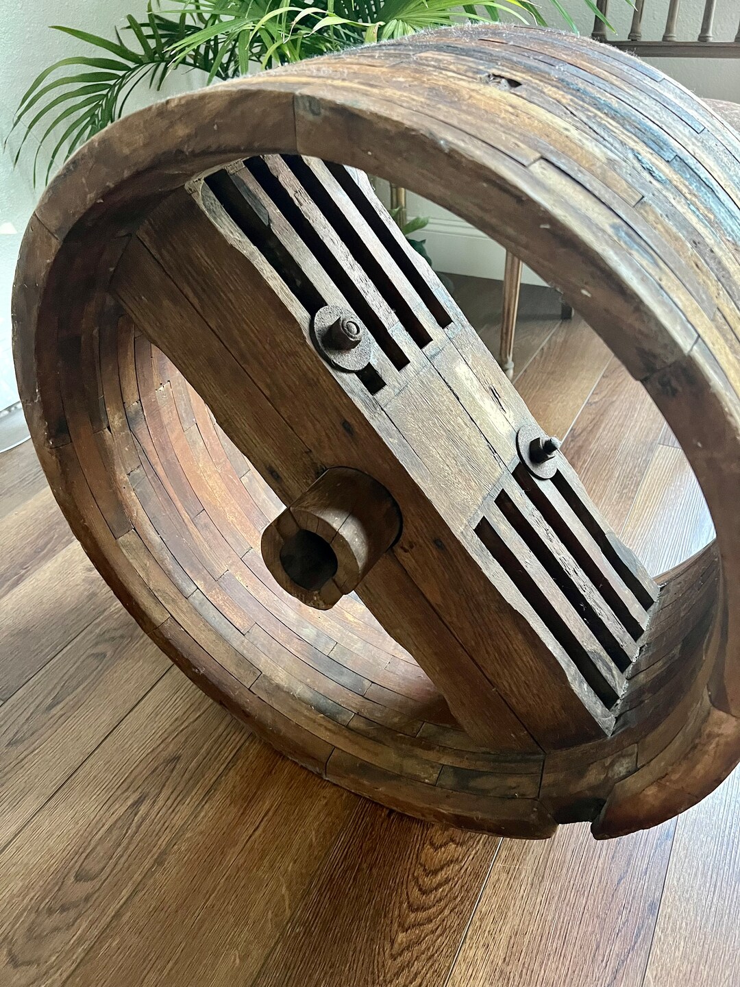 Antique Mill Wheel Pulley Coffee Table Industrial Salvage Repurposed