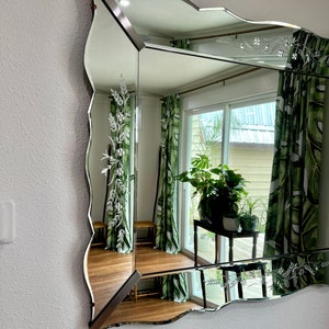60" Art Deco Mirror, XL Frameless Venetian Style Etched Rectangular Wall Mirror