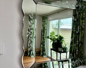 60" Art Deco Mirror, XL Frameless Venetian Style Etched Rectangular Wall Mirror
