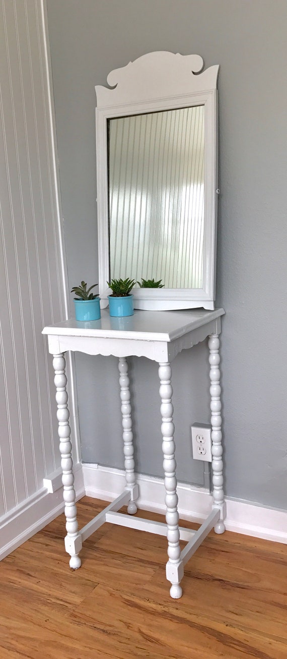 Cottage Table And Mirror Set White Entryway Hall Table With Etsy