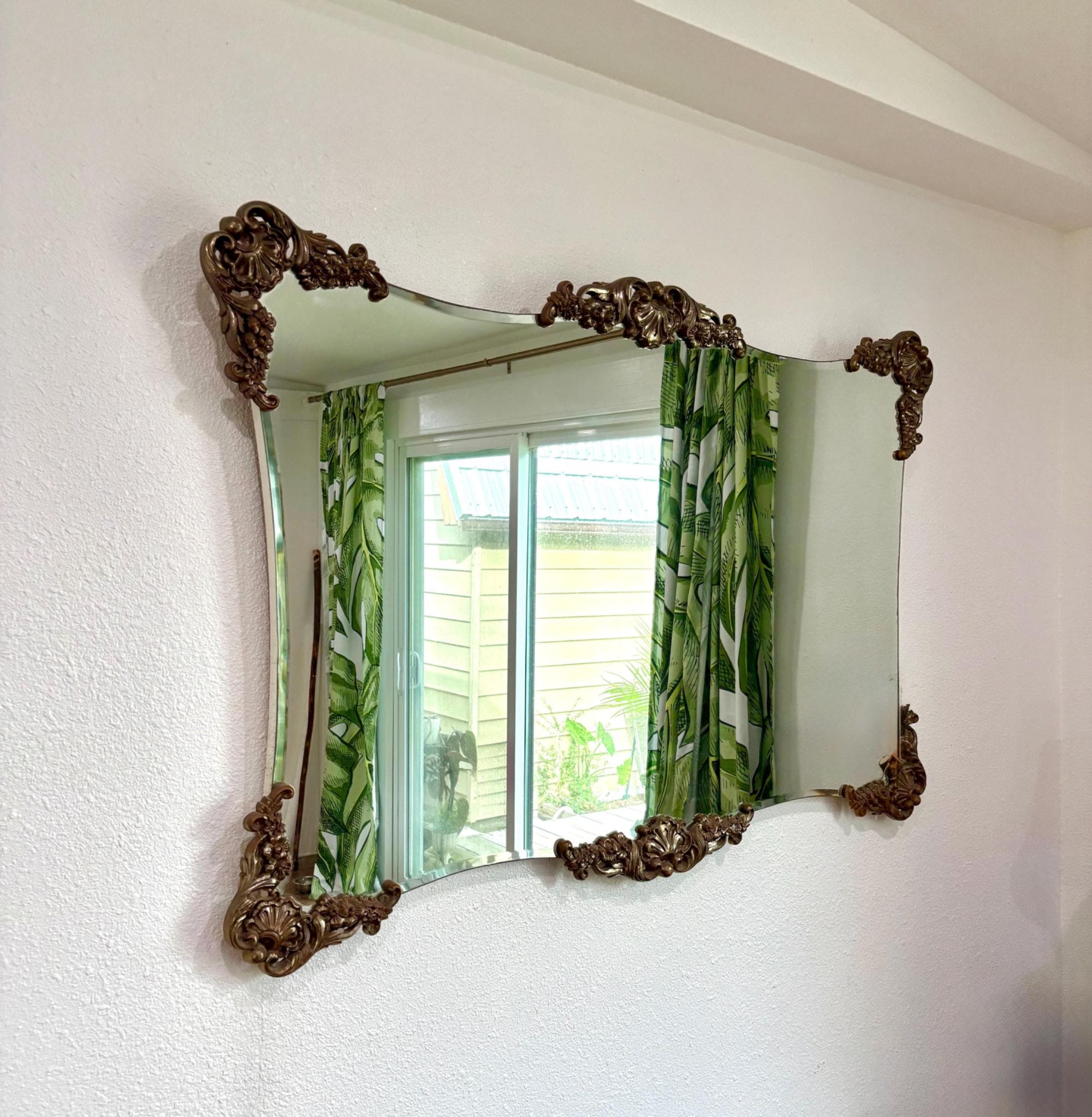 Vintage Art Nouveau Beveled Mirror: Bronze Fittings, 52x34 - Etsy