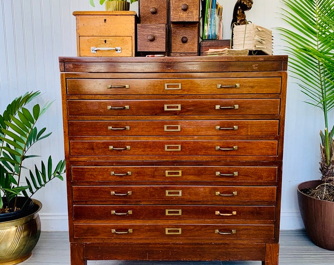 Antique Wood Flat File Map Globe Wernicke Industrial Blueprint or Art Storage Drawers