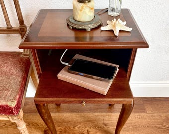 Vintage Queen Anne Side Table with Pull-out Tray by The Bombay Company