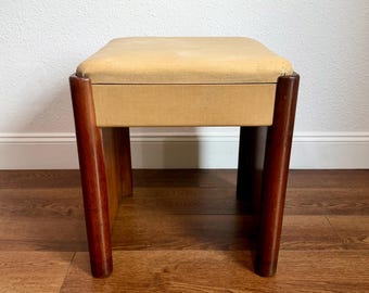Art Deco Walnut Vanity Stool / Bench  Seat with storage by Singer circa 1930s