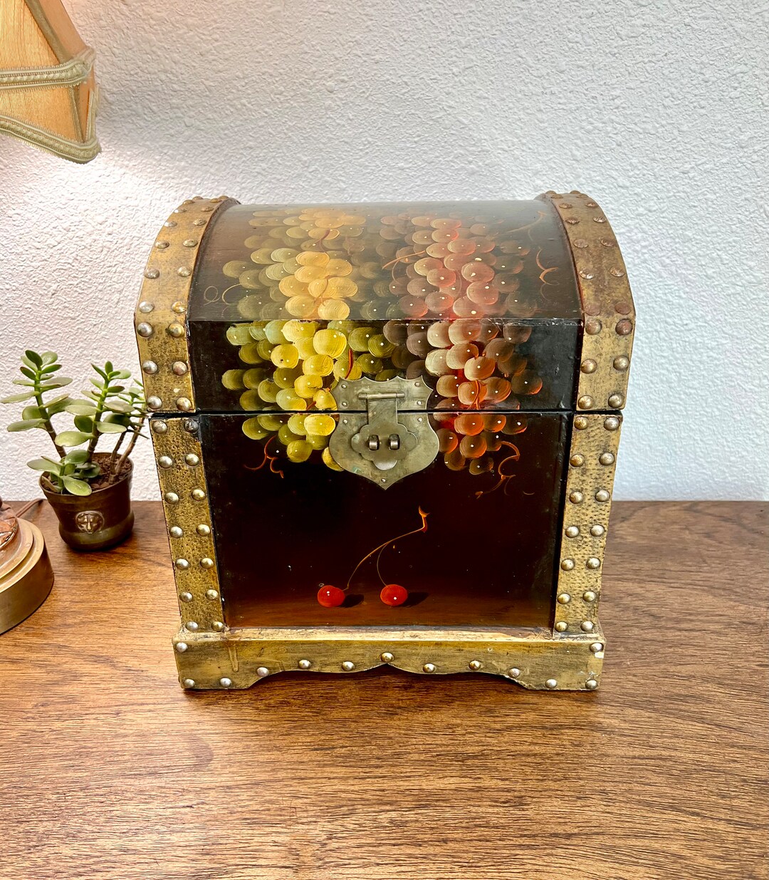 Vintage Barrel Top Chest Hand Painted Chinoiserie Lacquered Etsy