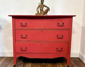 Antique Painted Dresser Red 3-drawer Oak Chest of Drawers, Circa 1890 - Etsy