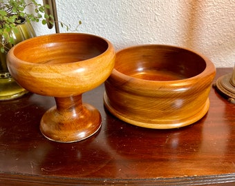 Vintage Wooden Bowls Set of 2 Wood Nut Candy Fruit Bowl Party Serving Dishes