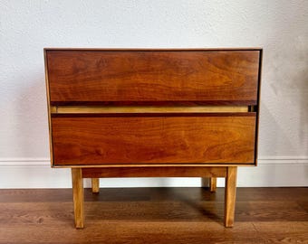 Walnut & Rosewood Mid Century Nightstand by Paul Browning for the Royal American Collection by Stanley