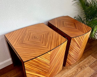 Mid Century Zebrawood Cube Tables:  Modern End Tables or Nightstands