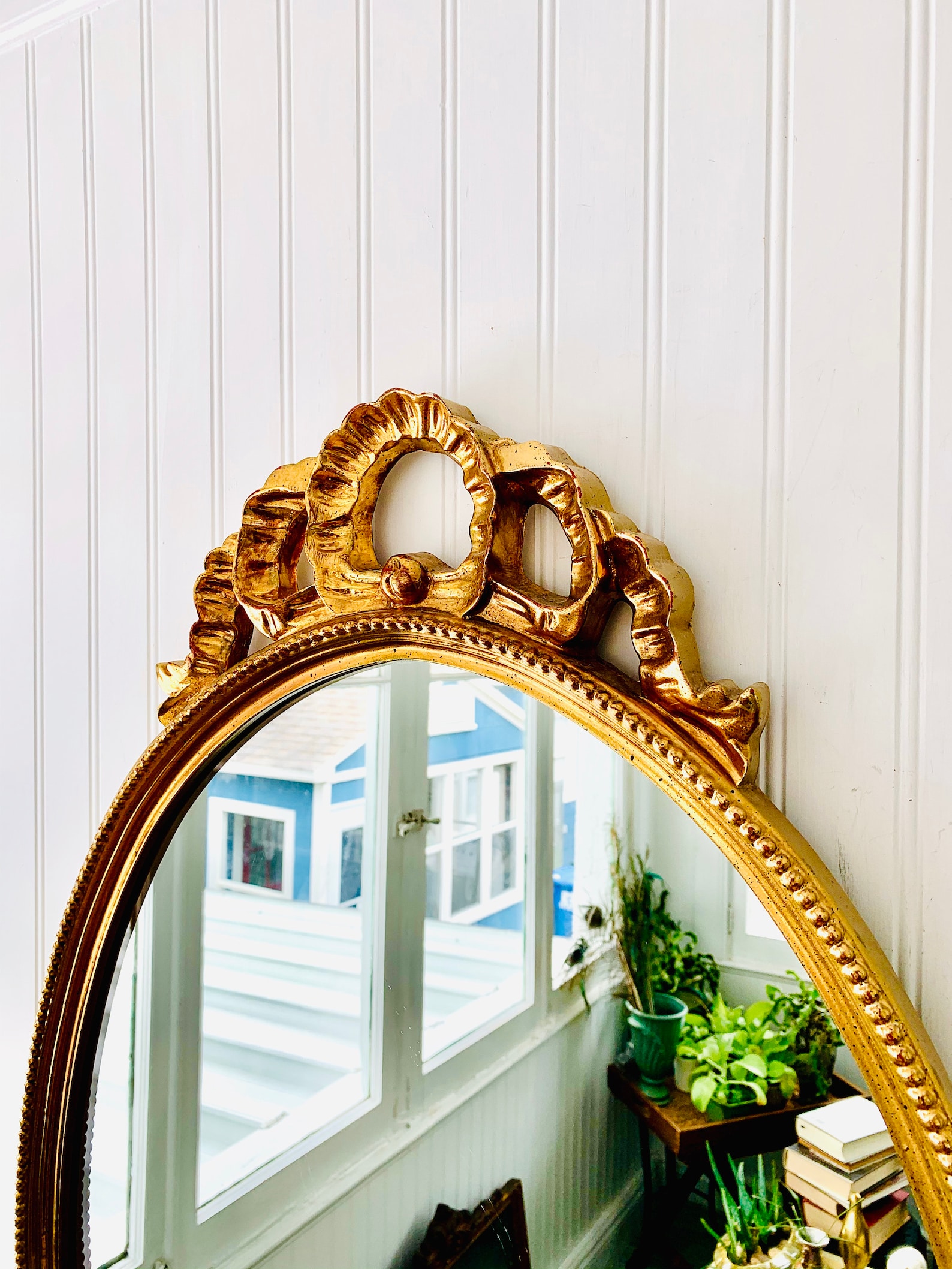 Large Oval Mirror Gold 33.75 Ribbon Bow Crested Napoleon III Etsy