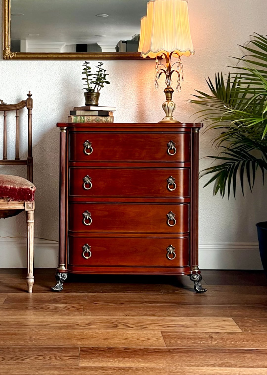 Empire Style Bachelors Chest of Drawers Mahogany Bombay Company Curved