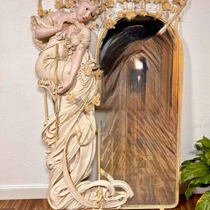 Art Nouveau Mirror with Life-Size Woman Statue by Cote of France inspired by Alphonse Mucha image 12