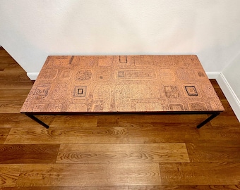 Mid-Century Brutalist Coffee Table Bench with Floating Textural Copper Top, 1960s