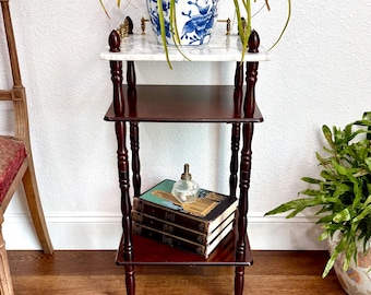 Regency Style Tiered Table with Marble Top, Vintage Victorian Fern Stand