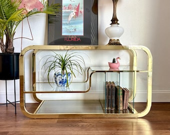 Milo Baughman for DIA Modular Shelving Unit, 1980s Brass & Glass Etagere