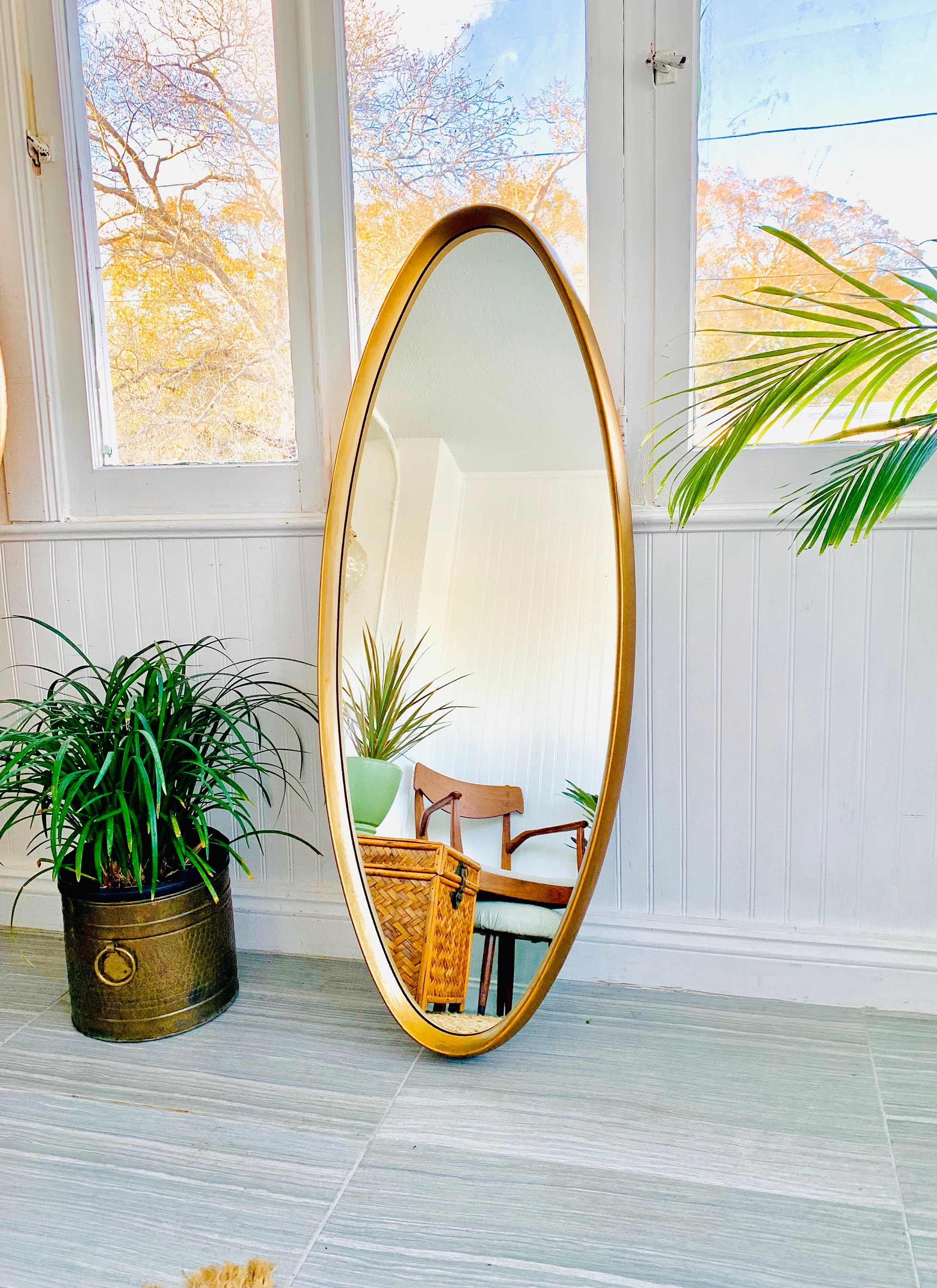 Long Oval Mirror Gold 47.75 Tall Narrow Contemporary Wall Etsy
