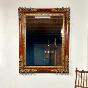Huge Baroque Style Mirror in an Ornate Gold Gilt Faux bois Frame, 50.5” x 40.5”, SHIPPING is NOT FREE!