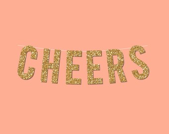 Cheers Gold Sparkly Banner - Digital Printable Instant Download