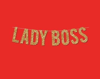 Gold Sparkly LADY BOSS Banner - DIY digital printable instant download
