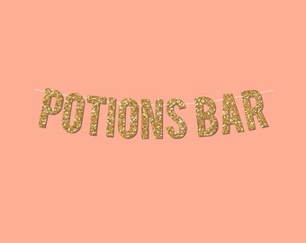 Gold Sparkly "Potions Bar" Banner - Digital Printable Instant Download