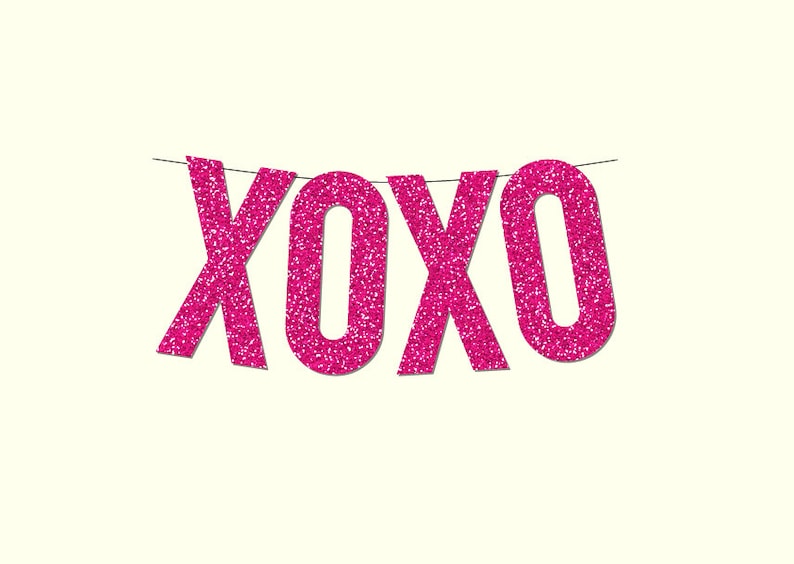 XOXO Pink Sparkly Valentine's Day Banner Digital Printable Instant Download image 1