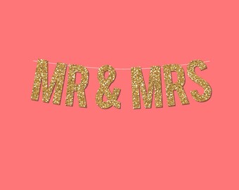 Gold Sparkly "MR & MRS" Banner - Digital Printable Instant Download
