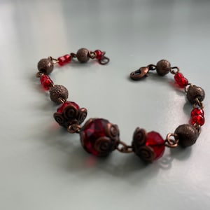 Antique inspired red glass beaded bracelet