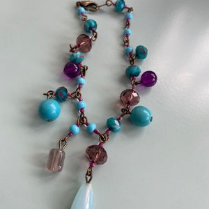 Blue and purple glass beaded bracelet