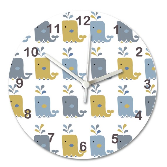 Items similar to Whale Print Clock, Nursery Clocks, Baby Clock, Baby