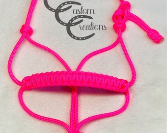 Neon Pink Braided Miniature Horse Halter: Large Mini Pony Tack