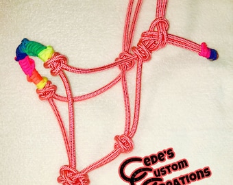 Pink & Rainbow Spiral Noseband Miniature Horse Halter