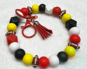 Silicone Beaded Kansas City Football Wristlet,Silicone Bead Keychain,Handmade Wristlet,Chiefs Football Wristlet,Gift For Her,Car Keychain