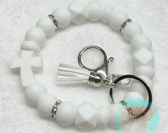 Silicone Beaded Cross Wristlet Keychain: Handmade Car Accessory