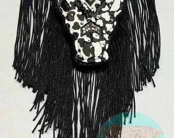 Rhinestone Cowprint Bull Skull Car Freshie: Fringe Aztec Scented Aroma Beads