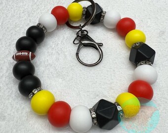 Silicone Beaded Kansas City Football Wristlet,Silicone Bead Keychain,Handmade Wristlet,Chiefs Football Wristlet,Gift For Her,Car Keychain