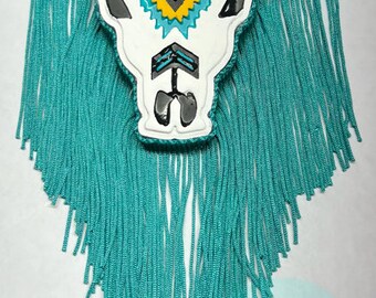 Aztec Bull Skull Car Freshie: Western Turquoise Fringe Aroma Bead Air Freshener
