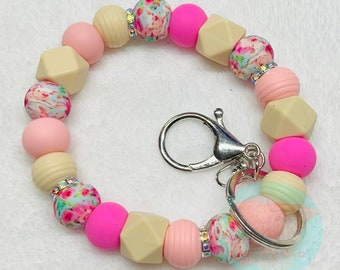 Cute Pig Silicone Beaded Wristlet,Silicone Bead Keychain,Handmade Wristlet,Cute Pig Wristlet,Gift For Her,Custom Jewelry,Car Keychain