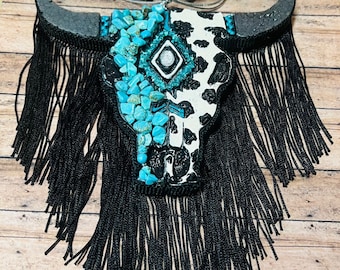 Large Aztec Bull Skull Fringe Freshie & Vent Clip Set,Custom Made,Handmade,Custom Freshie,Car Freshie,Accessories,Air Freshener,Cow Freshie