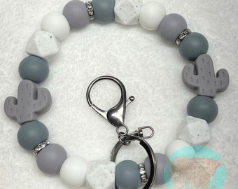 Cute Silicone Beaded Cactus Wristlet,Silicone Bead Keychain,Handmade Wristlet,Cute Cactus Wristlet,Gift For Her,Custom Jewelry,Car Keychain