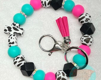 Silicone Beaded Cross Wristlet Keychain: Handmade Car Accessory
