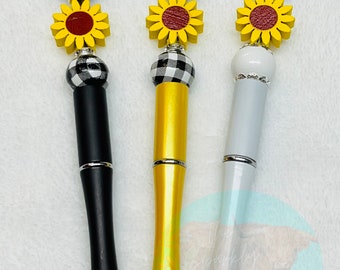 Beautiful Sunflower Beaded Pen Set,Sunflower Plaid Pens,Fall Pens,Beadable Pen,Handmade Inkjoy Pens,Handmade Pen Set,Teacher School Supplies