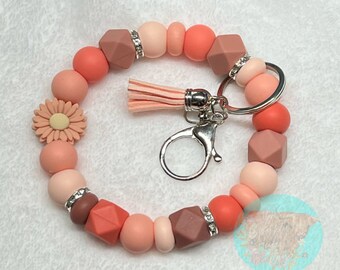 Sunflower Silicone Beaded Wristlet Keychain: Handmade Car Accessory